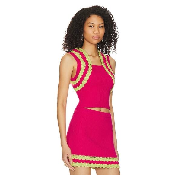 Revolve x Majorelle Jeneli Pink Sleeveless Crochet Knit Sweater Crop Top Sz XS - Picture 3 of 8